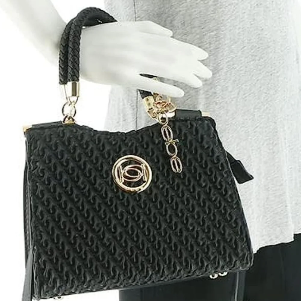 NWoT BEBE Black Satchel Crossbody Convertible Gold Black Satchel Adjustable - Picture 13 of 15